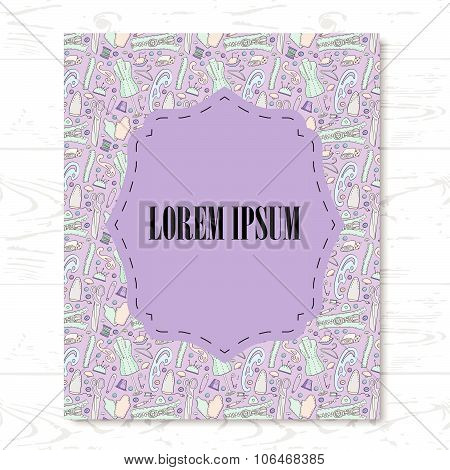 Card With Sewing Equipment. Vector Illuatrstion