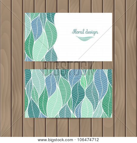 Vector business card with the texture of leaves