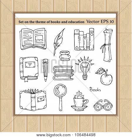 Set with doodles on the theme of books and education