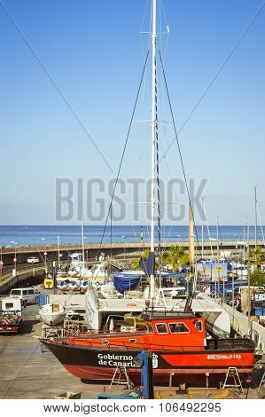 Luxury yachts on the dock at the yacht club Puerto Colon, Costa Adeje, Tenerife
