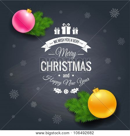 Merry Christmas greetings logo on chalkboard