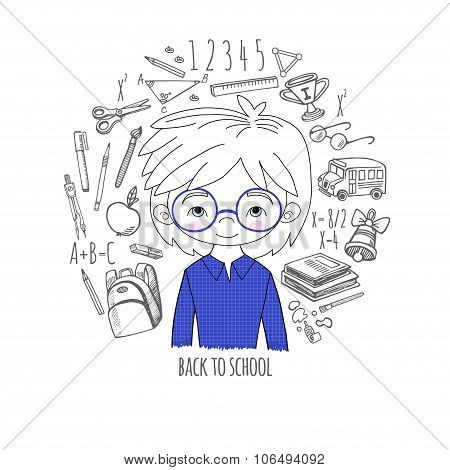 Schoolboy blue color background in a circle vector illu