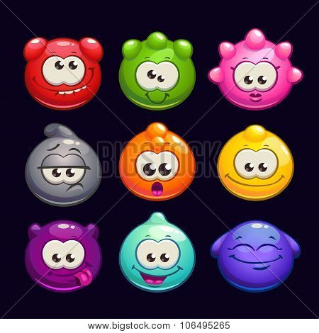Funny cartoon  jelly round characters set