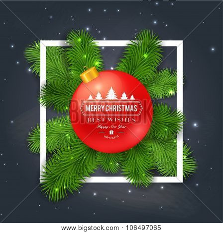 Merry Christmas greetings logo on chalkboard.