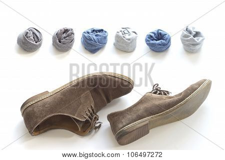 Socks and brown shoes