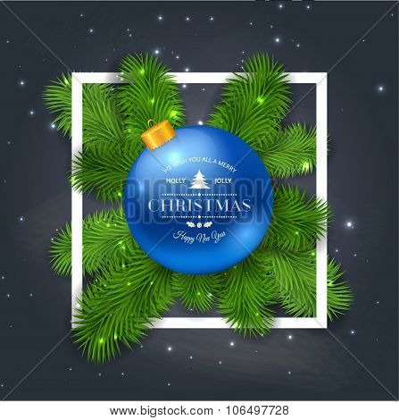Merry Christmas greetings logo on chalkboard.