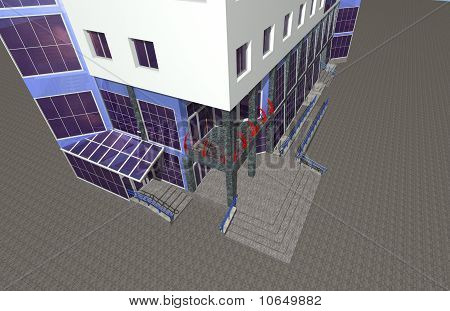 Arkitektoniska bakgrund med entré i byggnaden