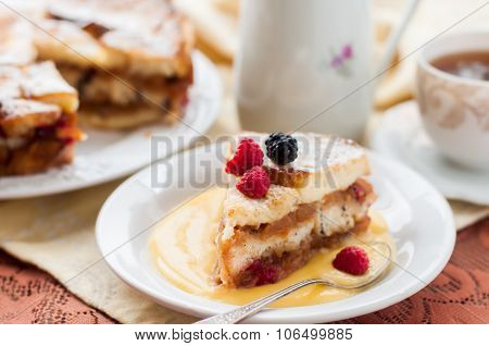 English Bread And Butter Pudding With Apples And Cranberries