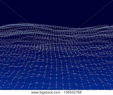 Water Surface. Wavy Grid Vector Background