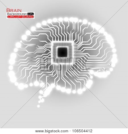 Neon brain. Cpu. Circuit board. Vector illustration. Eps 10