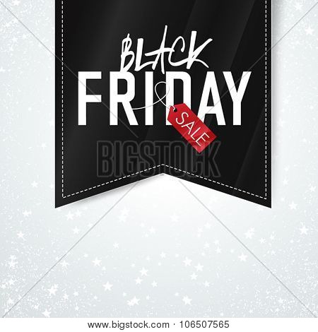 Black Friday sales Advertising Poster on Falling Snow and Stars backgroundl