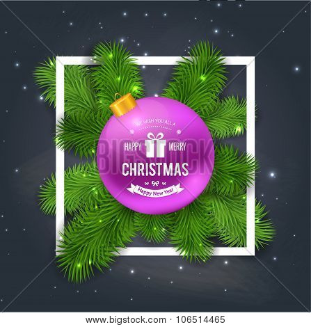 Merry Christmas greetings logo on chalkboard.
