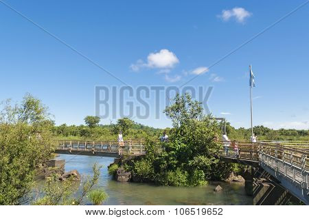 Tourists At Iguazu Falls Devil Throat Argentinian Border