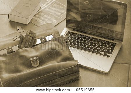 Retro computer bag and manual