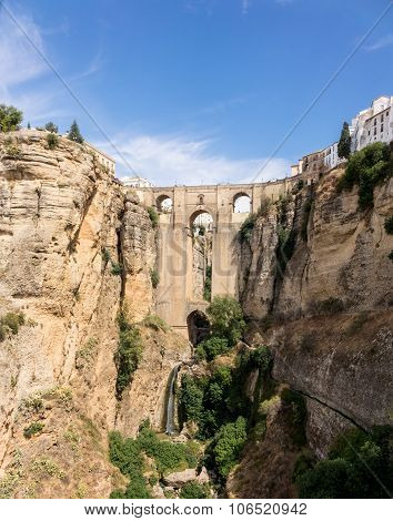 View Down The Steep Rockface To Valley In Ronda
