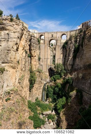 View Down The Steep Rockface To Valley In Ronda