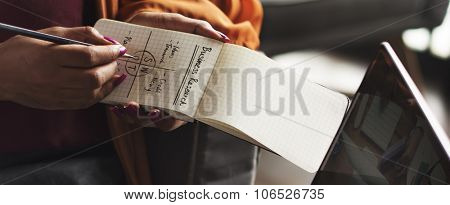 Woman Writing Notepad Notes SWOT Business Concept