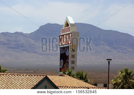 Virgin River Hotel Sign With Mountain In The Backgrounds
