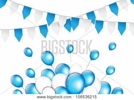 Balloons with paper garlands in traditional colors of Bavaria