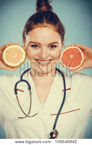 Happy Dietitian Nutritionist With Grapefruit.