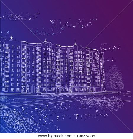 Vector Architectural Graphic Background With Building