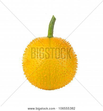 Baby Jackfruit, Spiny Bitter Gourd, Sweet Grourd Or Cochinchin Gourd On White Background