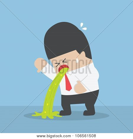 Sick Businessman Vomiting On The Floor