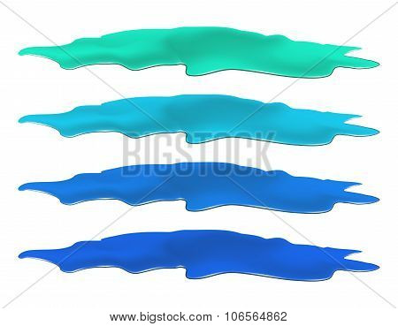 Puddle Of Water Spill Set. Blue Stain, Plash, Drop. Vector Illustration Isolated On The White Backgr