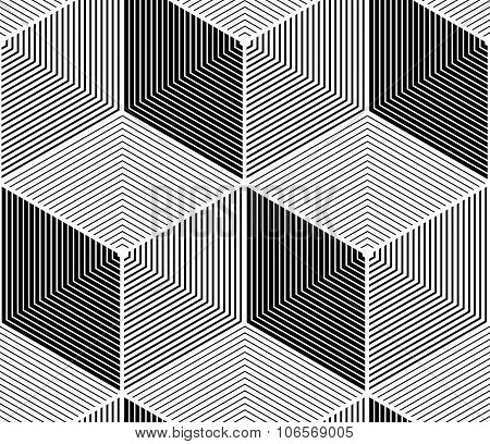 Regular Contrast Endless Pattern With Intertwine Three-dimensional Figures, Continuous Geometric
