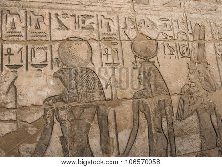 Egyptian Hieroglyphic Carvings On Wall