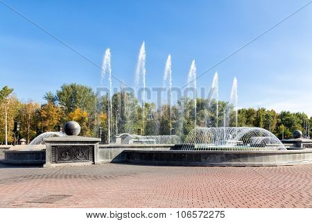 Musical Fountain In The Square Of Peter The Great. Lipetsk. Russia