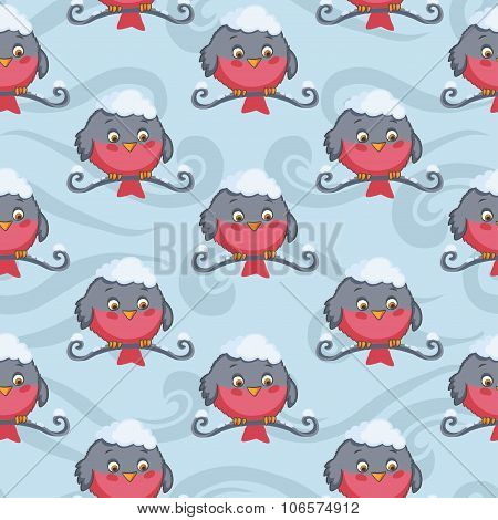 Bird red bullfinch vector seamless pattern. Winter background.