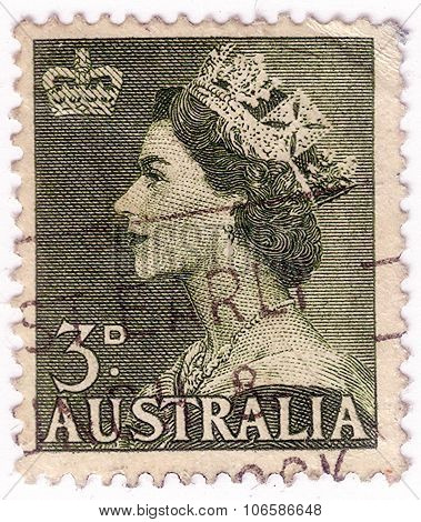 Australia - Circa 1953: A Stamp Printed In Australia Shows Queen Elizabeth Ii, Circa 1953