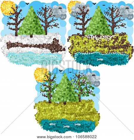 Spring round pixels art