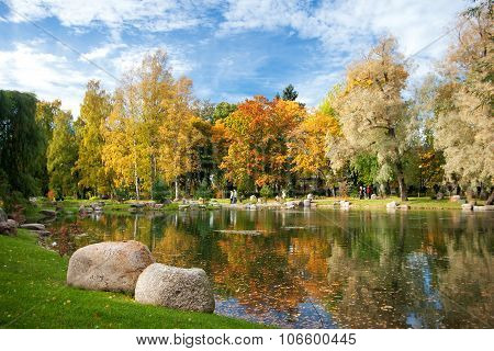 Park Kadriorg With Beautiful Trees And A Pond In October
