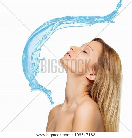 Beautiful blond girl with eyes closed