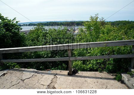 Wooden Railing at the Edge of the Bluff