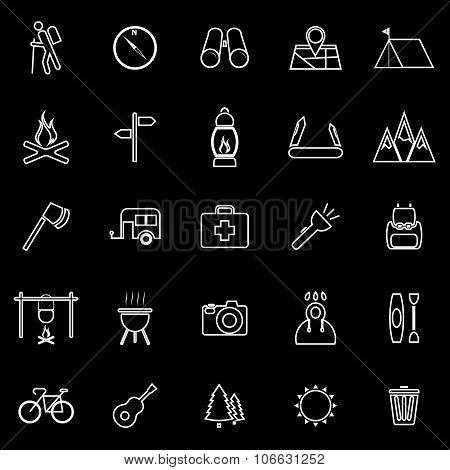 Trekking Line Icons On Black Background