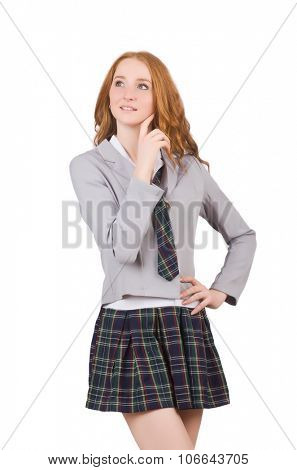 Young thinking student female isolated on white