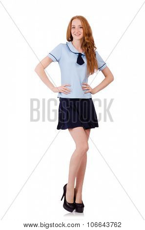 Schoolgirl isolated on the white