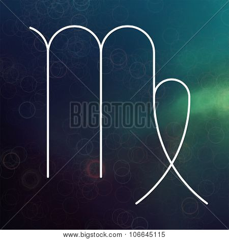 Zodiac Signs. Virgo. White Thin Line Astrological Symbols On Blurry Colorful Background.