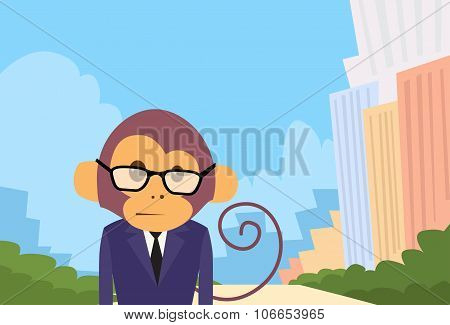 Monkey Cartoon Businessman Suit Profile