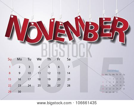 2015 Calendar Calendar Vector Design. November