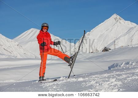 Skier Is Posing At Camera
