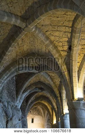 Inside of dungeon of Chillon Castle in Montreux
