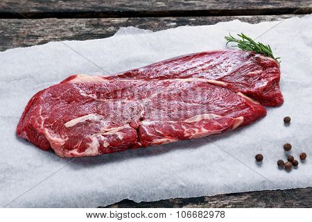 Fresh Raw Beef Rump Steak On Crumpled Paper