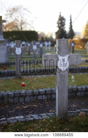 Siedlce, Poland - October 31: Crosses in a military cemetery on October 31, 2015 in Siedlce in Poland
