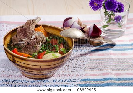 Soup Shurpa - Traditional Oriental Dish With Lamb