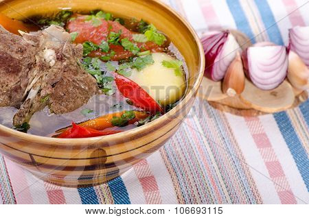 Soup Shurpa - Traditional Oriental Dish With Lamb