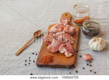 Pieces Of Pork Goulash On A Chopping Board